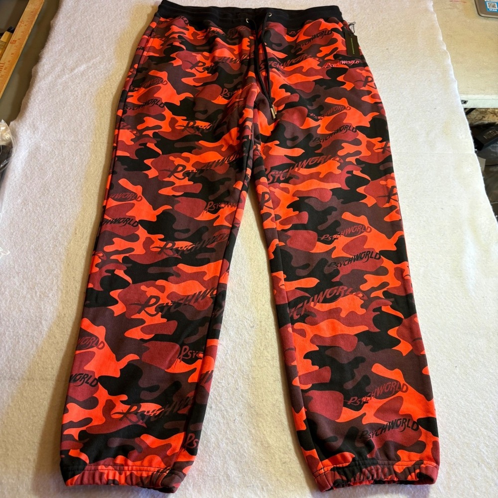 Psychworld Mens XL Sweatpants Camo Red Black‎ Lounge Pants